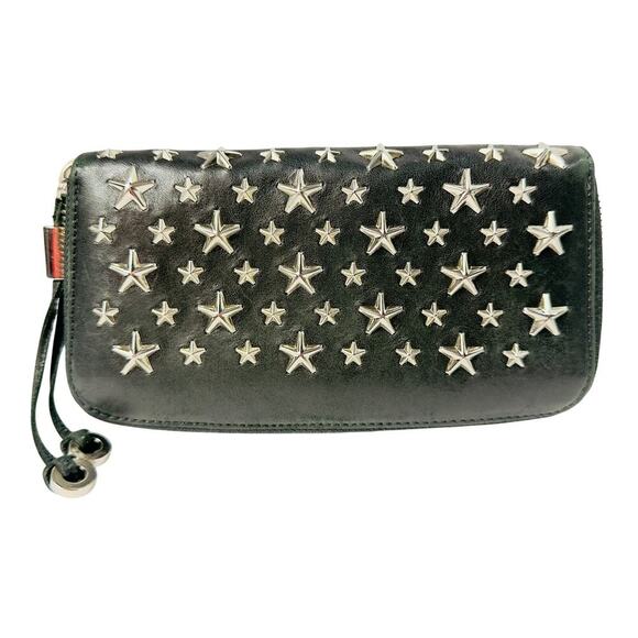 JIMMY CHOO Zip Around Long Wallet BLK with Star Studs [EX] Limited Edition - Picture 1 of 5